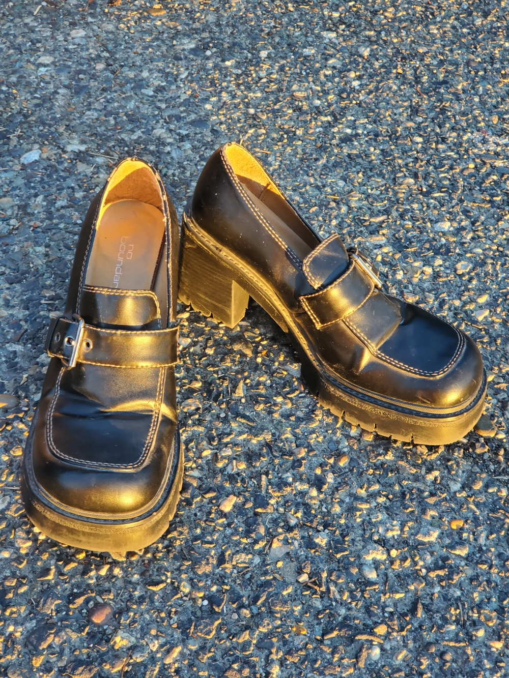 Black Chunky Heel Loafers